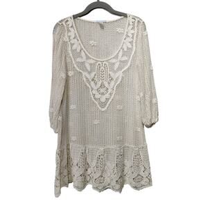Eberjey Women's Sz M/L Cream Crochet Lace Beach Cover Up Tunic Boho